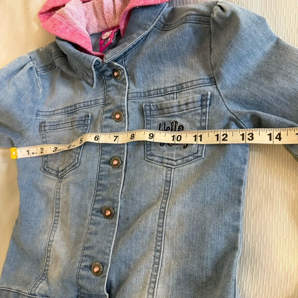 Hello Kitty Pink Embroidered Jean Denim Hooded Jacket Girl's Sz 6 Zip & Button